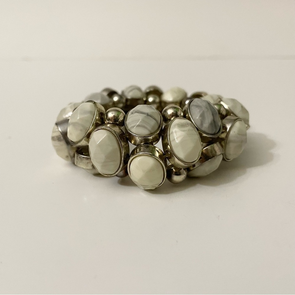 Neutral Two Row Stretch Statement Bracelet - Picture 2 of 11